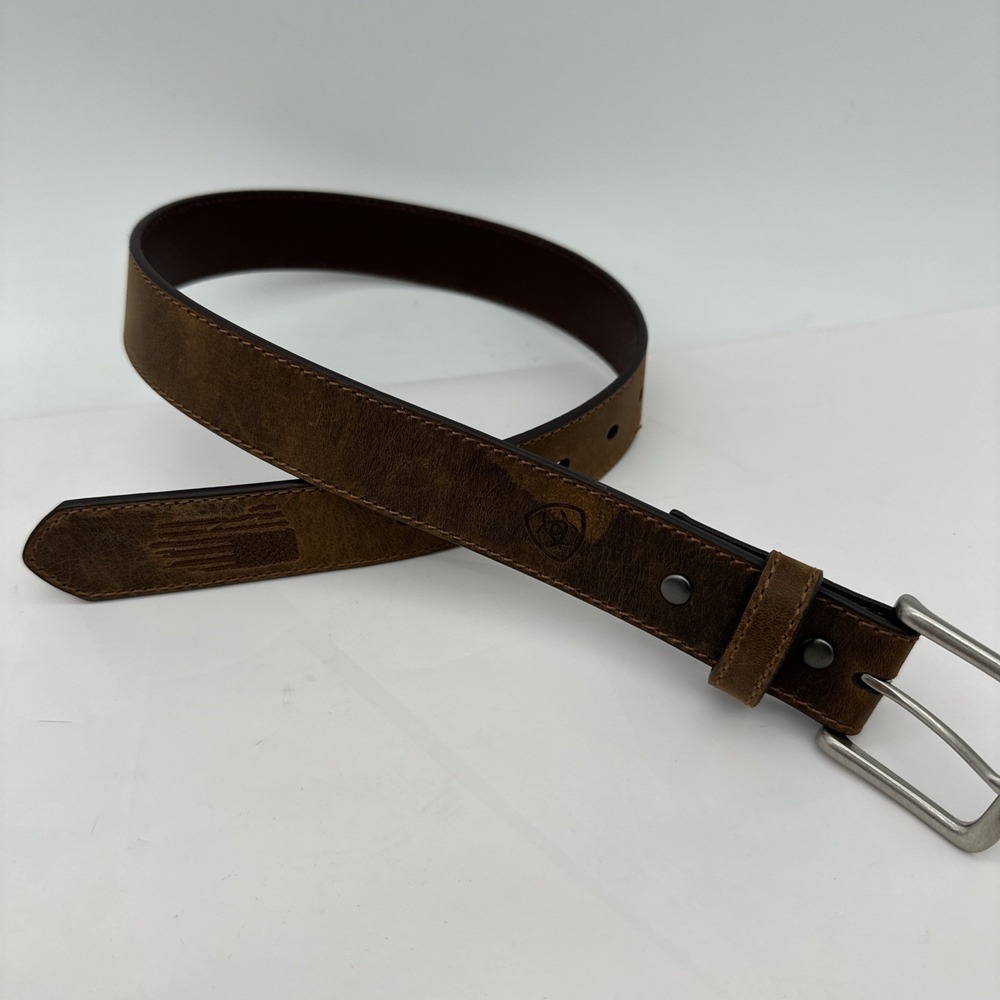 Ariat Boys Stitch USA Flag Shield Brown Belt -7402 sz 24 EUC